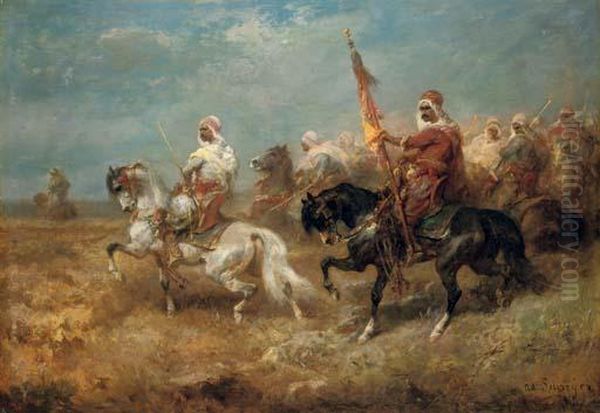 Arab Warriors On Horseback Oil Painting by Adolf Schreyer