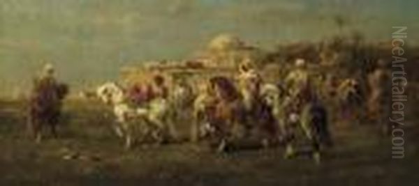 Arab Horsemen Oil Painting by Adolf Schreyer