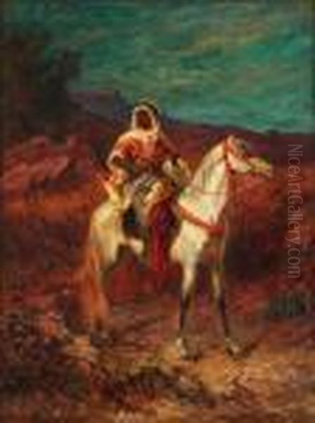 Arab On Horseback Oil Painting by Adolf Schreyer