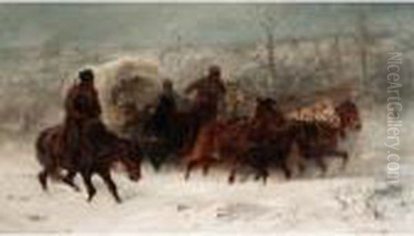 Cossacks On Horseback Oil Painting by Adolf Schreyer