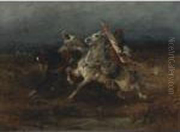 Night Raid Oil Painting by Adolf Schreyer