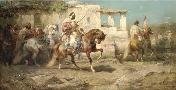 Arabs Setting Off For Battle Oil Painting by Adolf Schreyer