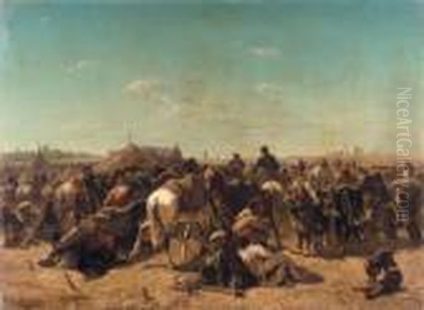 Ottoman Encampment Oil Painting by Adolf Schreyer