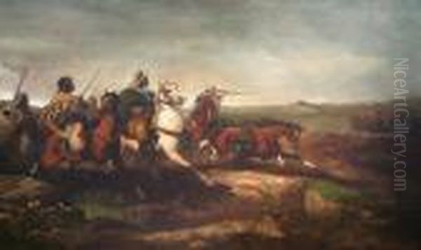 Charging Horsemen Oil Painting by Adolf Schreyer