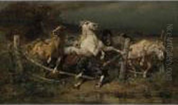 Fleeing Wallachian Horses Oil Painting by Adolf Schreyer