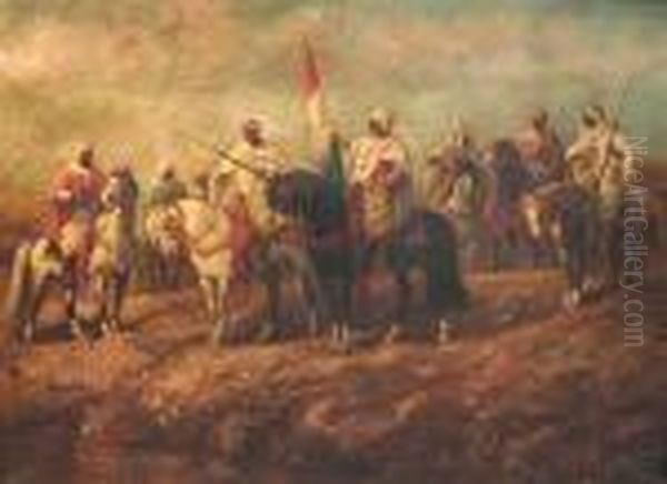 Arabs On Horseback Oil Painting by Adolf Schreyer