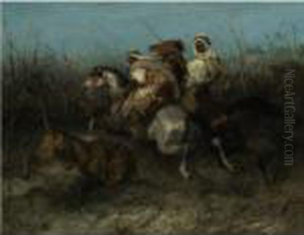 The Lion Hunt Oil Painting by Adolf Schreyer