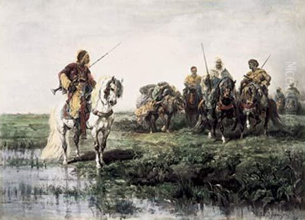 Cheik Arabe En Voyage, 1879. Oil Painting by Adolf Schreyer