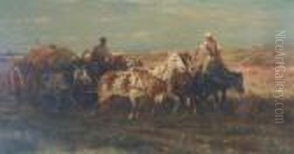 Bringing In The Hay Oil Painting by Adolf Schreyer