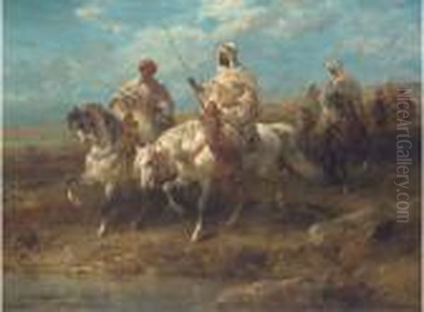 Arab Horsemen Oil Painting by Adolf Schreyer