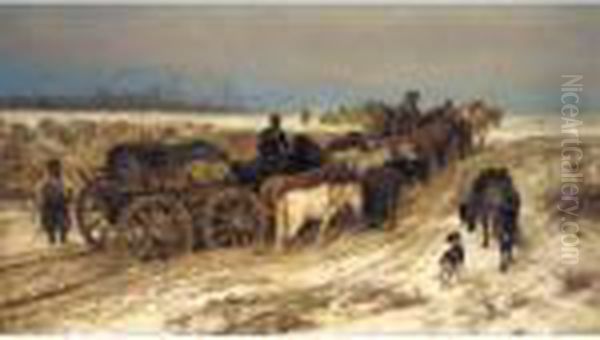 Wallachian Convoy In The Snow Oil Painting by Adolf Schreyer