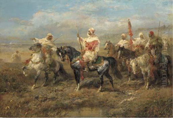 Arab Warriors On Horseback Oil Painting by Adolf Schreyer