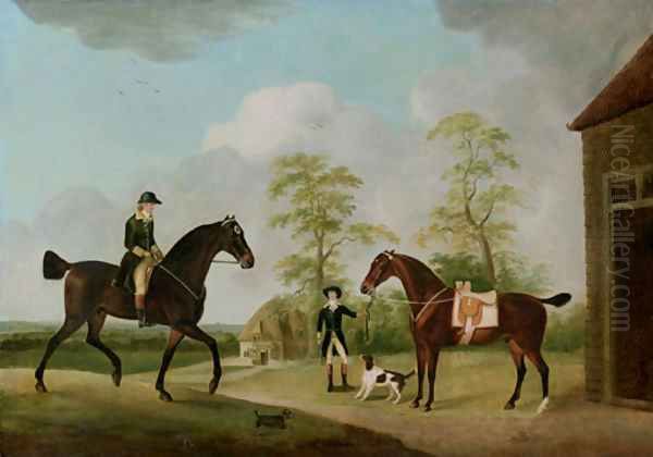 A Master of Foxhounds, said to be a Member of the Bowes Family, with an Attendant, a Saddled Bay Hunter and a Hound Oil Painting by Francis Sartorius