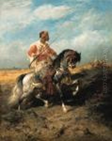 An Arab Horseman Oil Painting by Adolf Schreyer