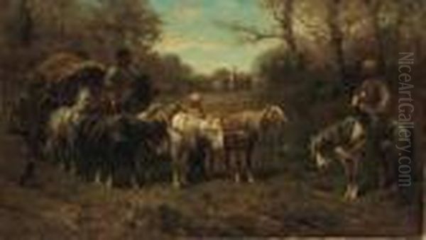 A Halted Caravan Oil Painting by Adolf Schreyer