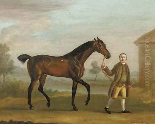 A bay hunter and a groom in a landscape Oil Painting by Francis Sartorius