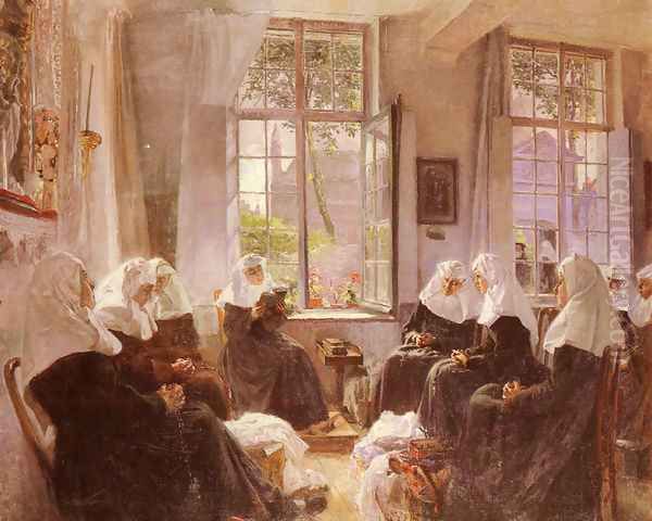 The Lacemakers Of Ghent At Prayer Oil Painting by Max Silbert