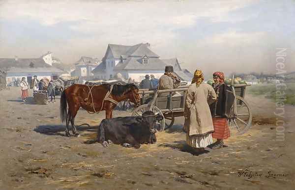 At the Market Oil Painting by Wladyslaw Szerner