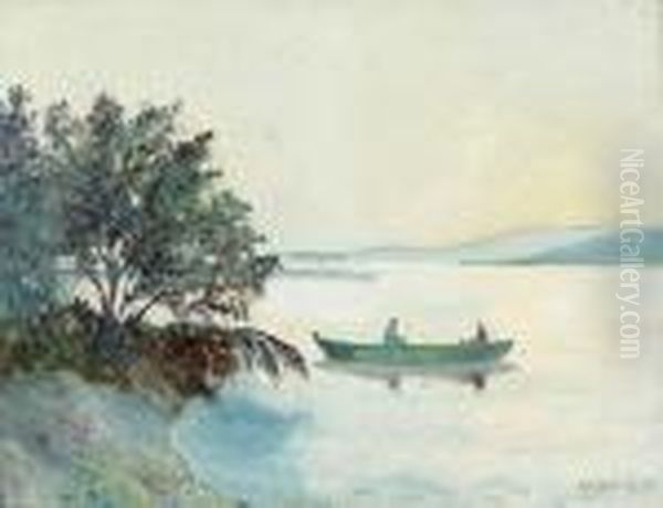 Rameur Sur Le Lac Oil Painting by Johann Robert Schuerch