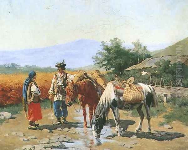 Meeting by the Stream Oil Painting by Wladyslaw Szerner