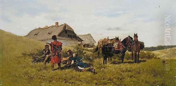 Resting Cossacks Oil Painting by Wladyslaw Szerner