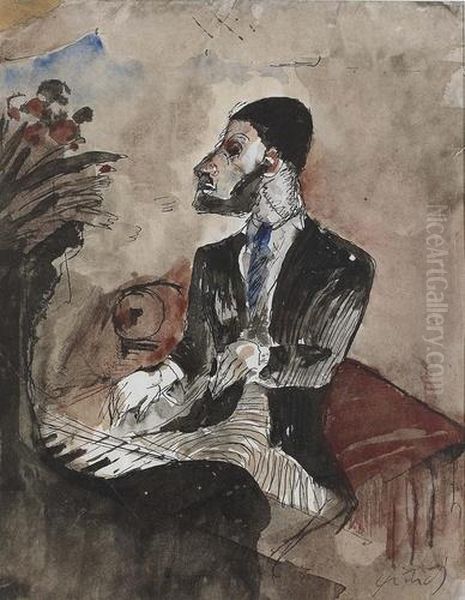 Pianist Am Klavier. Oil Painting by Johann Robert Schuerch