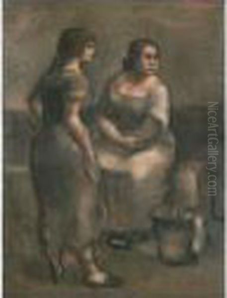 Zwei Frauen Oil Painting by Johann Robert Schuerch