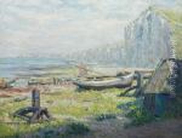 Barques Sur Le Rivage Sous La Falaise Oil Painting by Claude Emile Schuffenecker