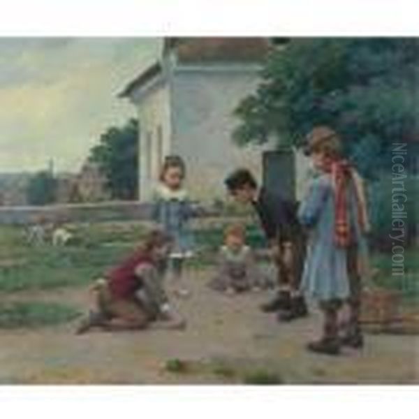 Children Playing With Marbles: Two Works Oil Painting by Claude Emile Schuffenecker