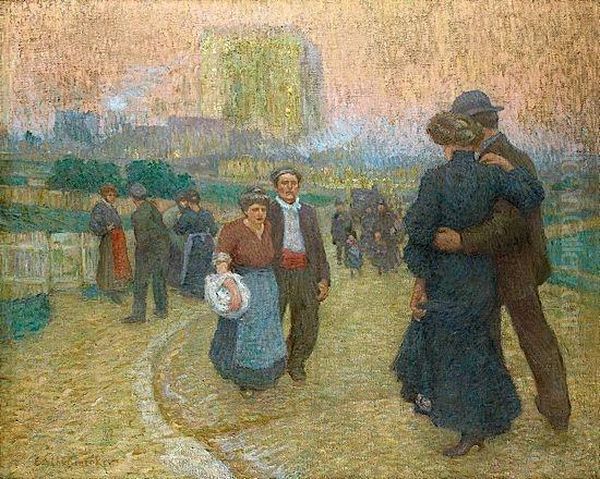 Promenade Du Soir, Les Deux Mondes, Circa 1888 Oil Painting by Claude Emile Schuffenecker