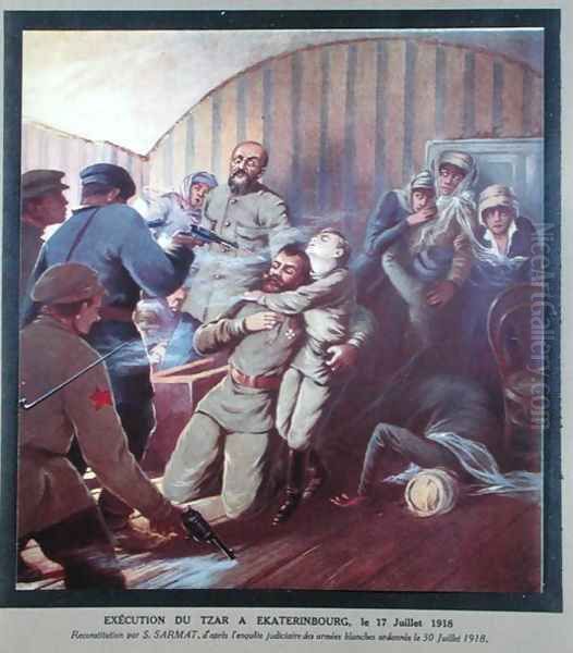 Execution of Tsar Nicholas II 1868-1918 and his Family at Yekaterinburg, 17th July 1918, from Histoire des Soviets by H. de Weindel, 1923-24 Oil Painting by S. Sarmat