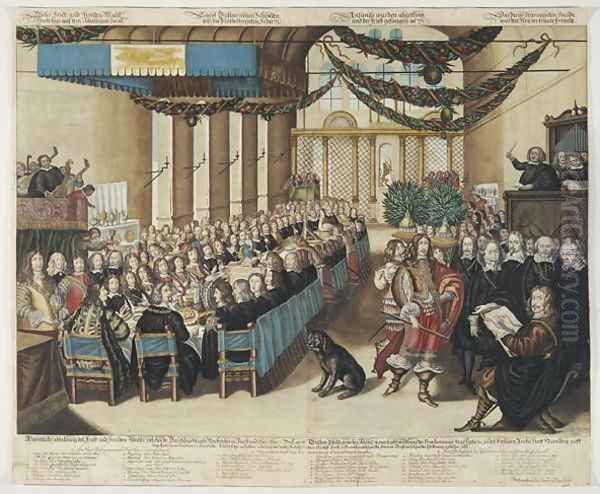 Feast on the Occasion of the Nuremberg Peace Process in the City Hall, 25 September 1649, engraved by Wolfgang Kilian, after 25 September 1649 Oil Painting by Joachim von, I Sandrart