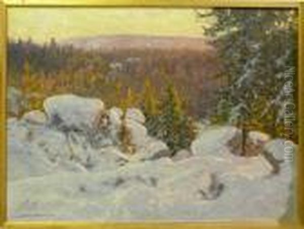 Vinterlandskap. Oil Painting by Anshelm Schultzberg