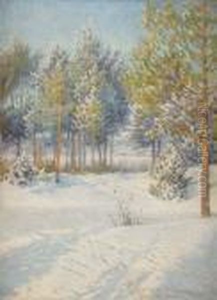 Vinterdag Vid Grangarde - Dalarna Oil Painting by Anshelm Schultzberg