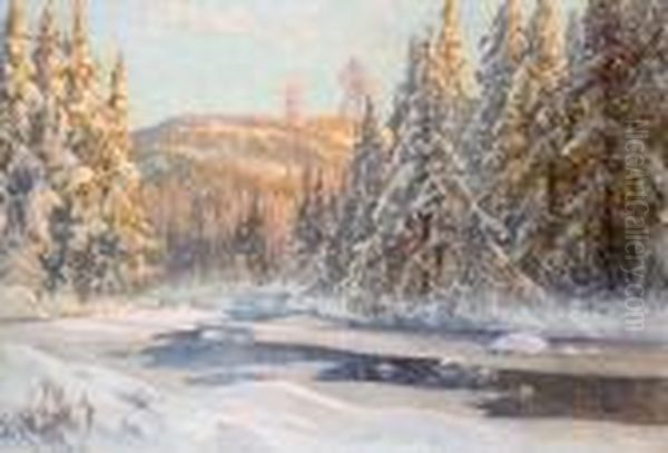 Midvinter (motiv Fran Wika Dalarne) Oil Painting by Anshelm Schultzberg