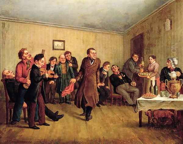 A merchants evening party Oil Painting by Leonid Ivanovich Solomatkin