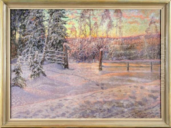 Stamningsfullt Vinterlandskap Oil Painting by Anshelm Schultzberg