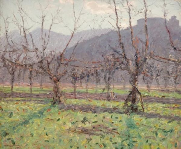 'vinrankor Och Mullbarstrad', 
Motiv Fran Abano, Italien. Signerad Och Daterad 1928. Duk, 53x64 Oil Painting by Anshelm Schultzberg