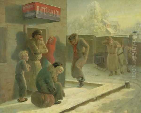 A Pub Oil Painting by Leonid Ivanovich Solomatkin