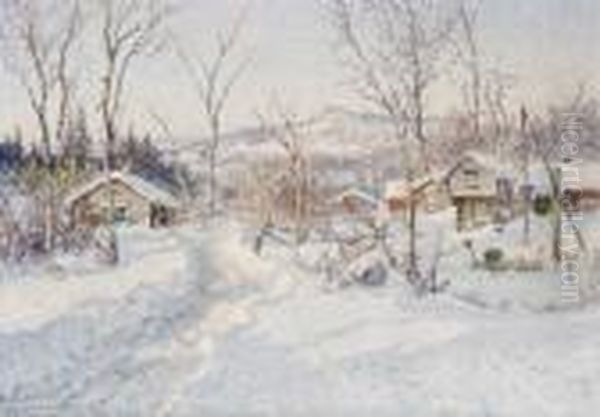 Vinter Vid En Fabod, Motiv Fran Alvdalstrakten, Dalarne Oil Painting by Anshelm Schultzberg