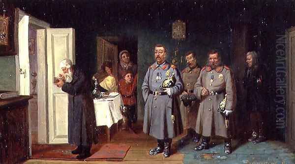 Policemen Singing Carols, 1867 Oil Painting by Leonid Ivanovich Solomatkin