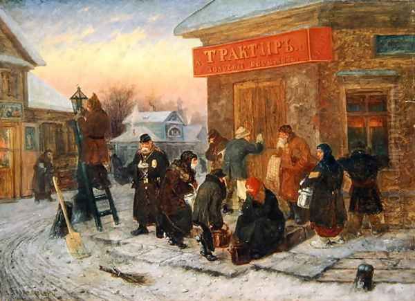 Morning at the Tavern, The Golden Bank Oil Painting by Leonid Ivanovich Solomatkin