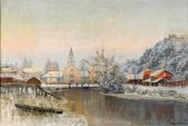 Danviks Kvarn Och Hospitalet Pa 1880-talet - Motiv Fran Stockholm Oil Painting by Anshelm Schultzberg