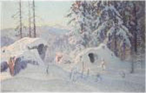 Insnonad Kolbotten (snowed-in, Kolbotten) Oil Painting by Anshelm Schultzberg