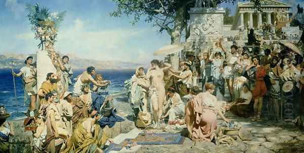 Phryne at the Festival of Poseidon in Eleusin Oil Painting by Henryk Siemieradzki