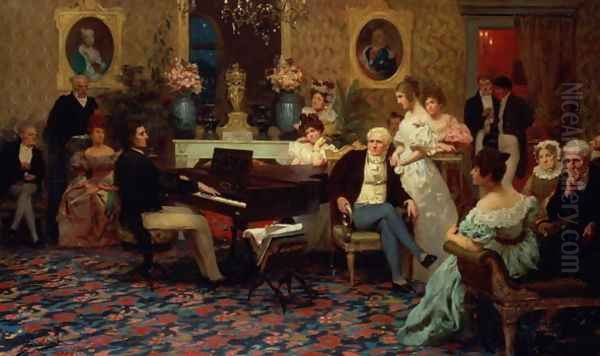 Chopin Playing the Piano in Prince Radziwills Salon, 1887 Oil Painting by Henryk Siemieradzki