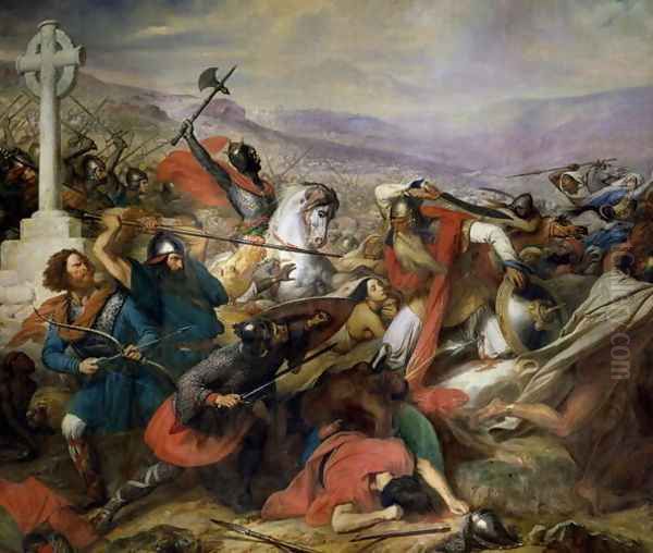 The Battle of Poitiers, 25th October 732, won by Charles Martel 688-741 1837 Oil Painting by Charles Auguste Steuben