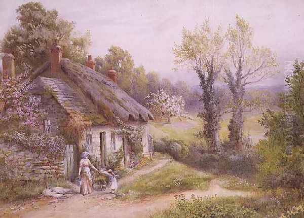 A Mother and Child in a Cottage Garden Oil Painting by Noel Smith