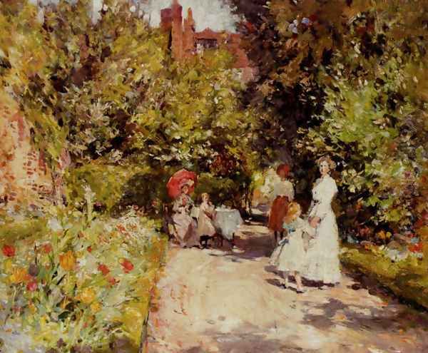 High Tea In The Walled Garden Oil Painting by William Christian Symons