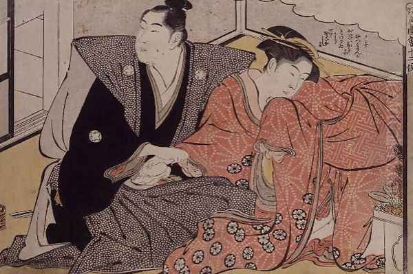 Lovers becoming familiar Oil Painting by Katsukawa Shuncho